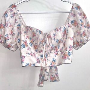 Altar'd State White Floral Puff Sleeve Blouse